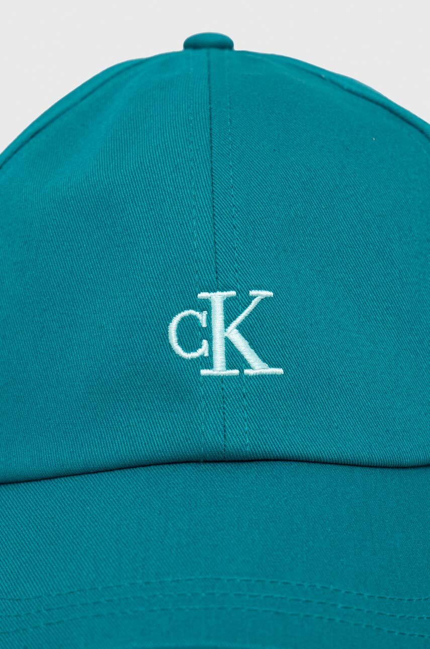 Дитяча бавовняна кепка Calvin Klein Jeans колір бірюзовий з аплікацією