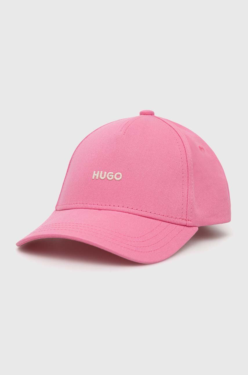 Levně Bavlněná baseballová čepice HUGO růžová barva, s potiskem, 50508845