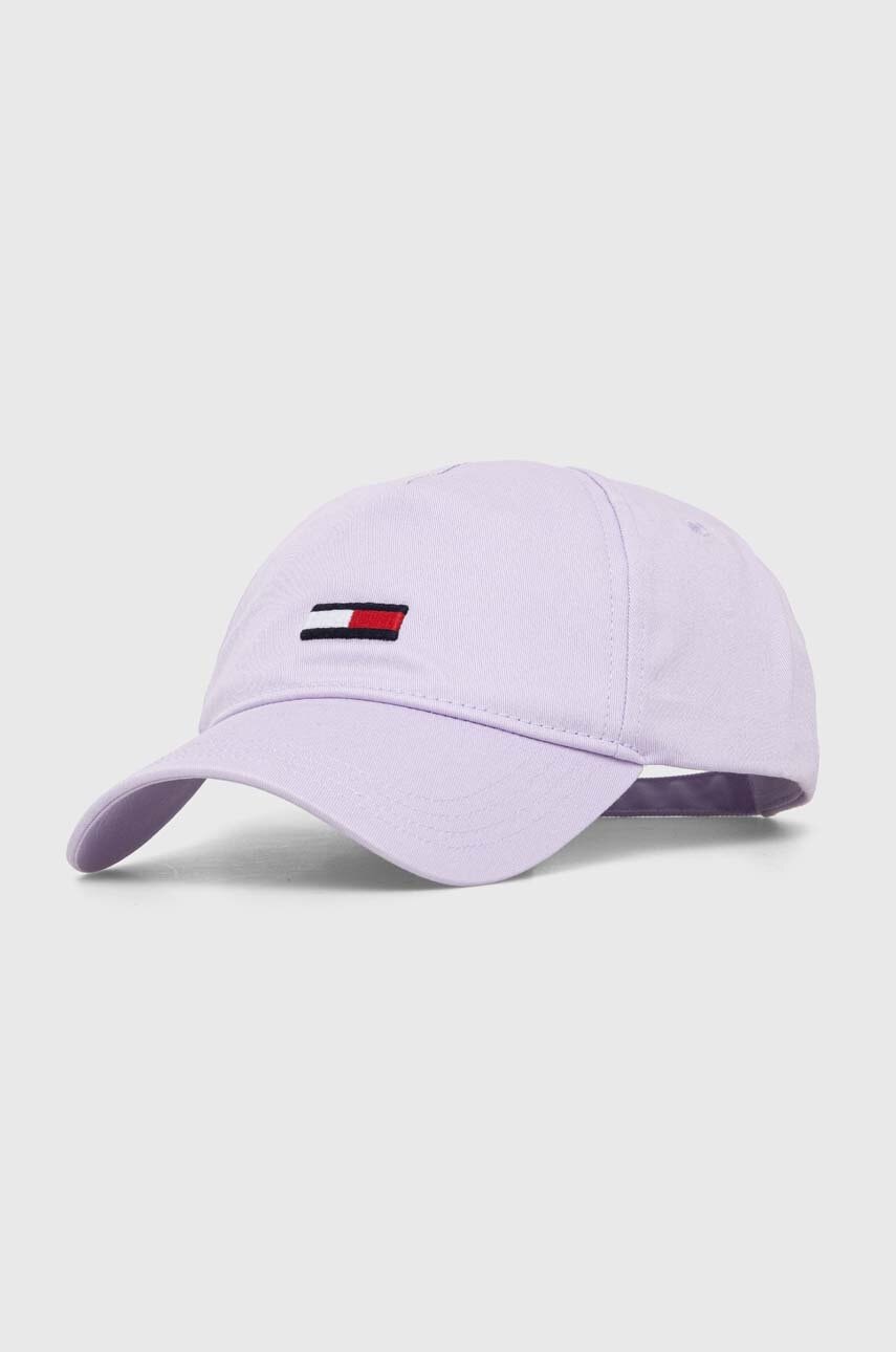 Tommy Jeans șapcă de baseball din bumbac culoarea violet, cu imprimeu, AW0AW15842