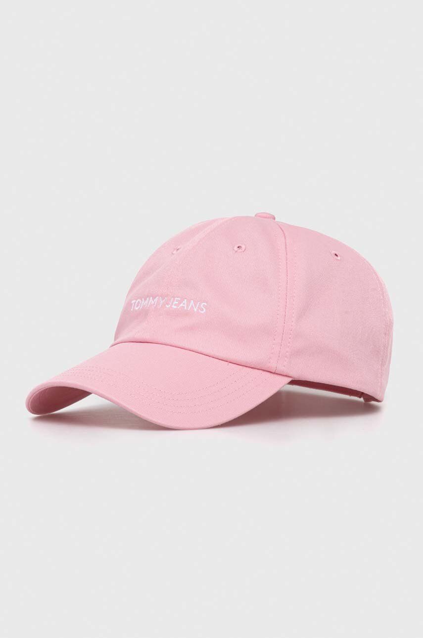 Levně Bavlněná baseballová čepice Tommy Jeans růžová barva