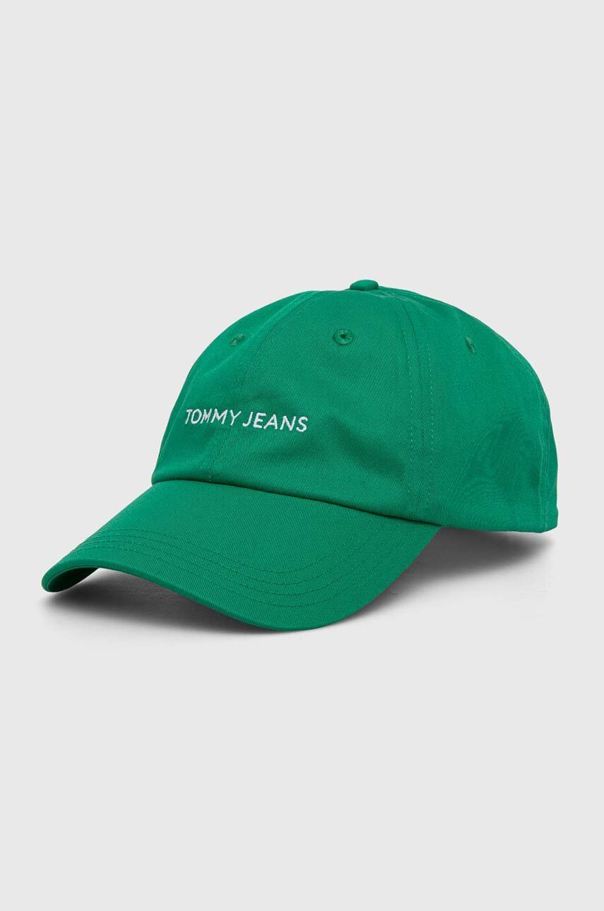 Tommy Jeans șapcă de baseball din bumbac culoarea verde, neted