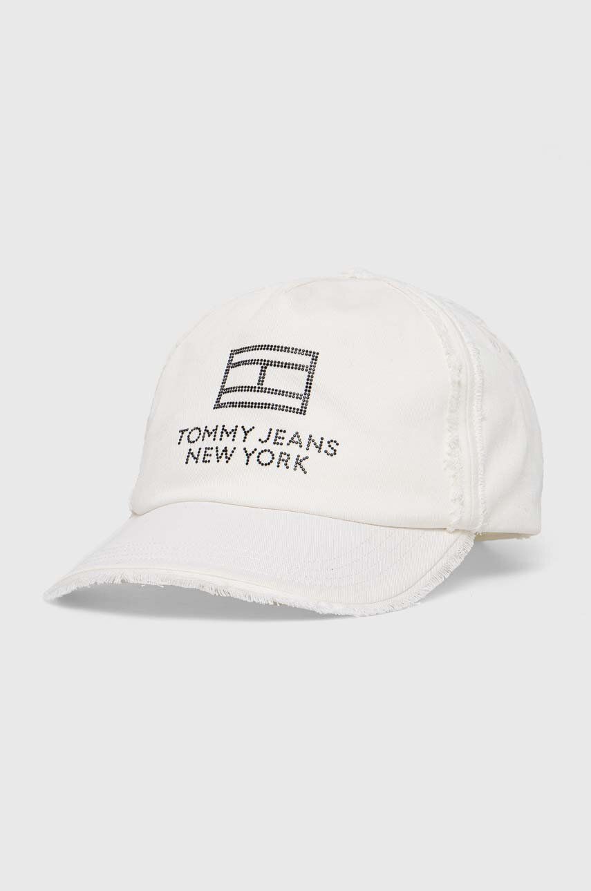 Tommy Jeans șapcă de baseball din bumbac culoarea alb, cu imprimeu