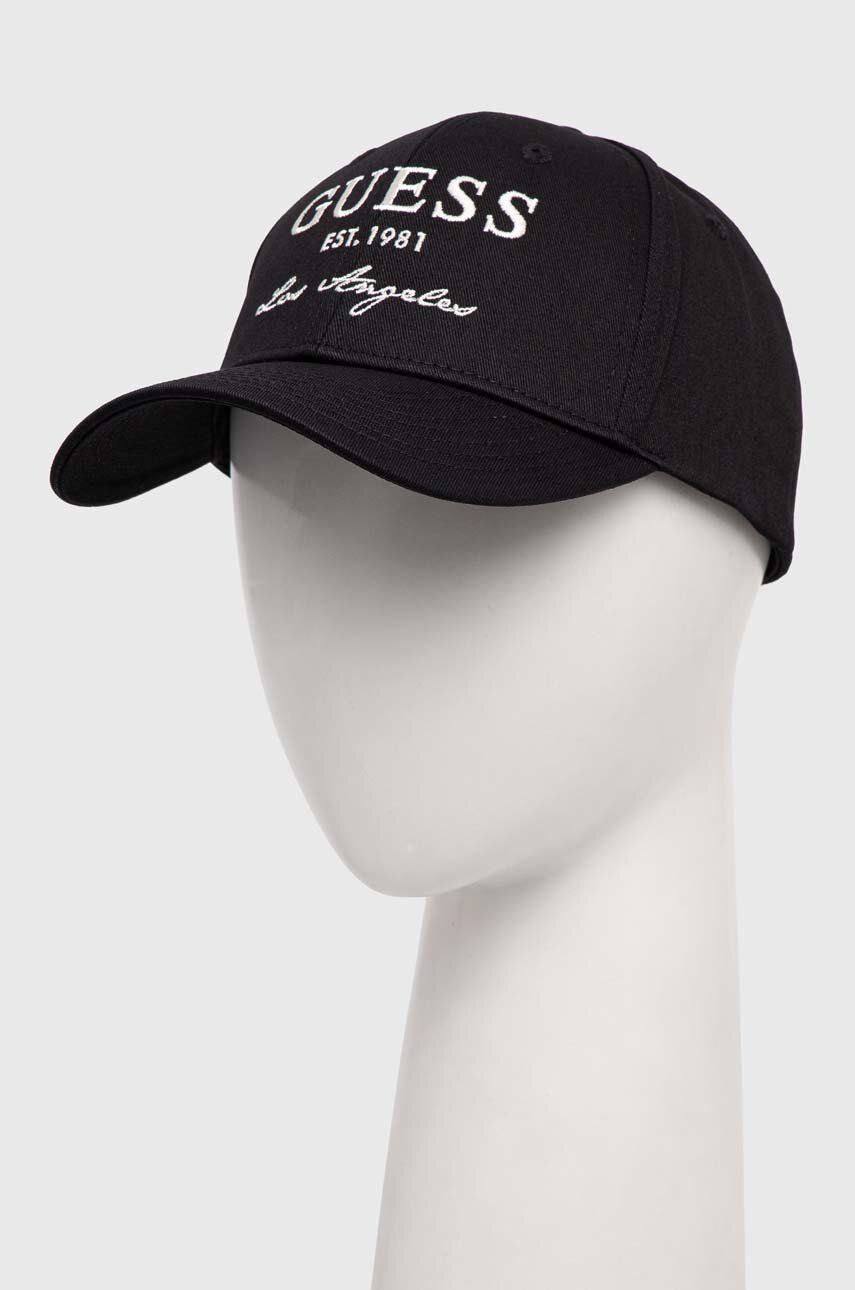 Levně Bavlněná baseballová čepice Guess černá barva, s aplikací, V4RZ01 WFKN0