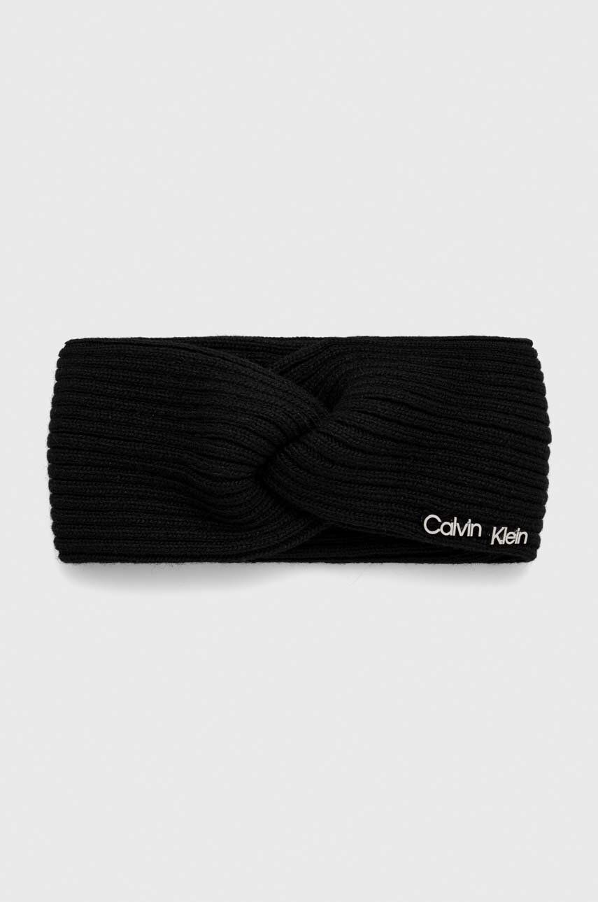 Levně Čelenka s příměsí vlny Calvin Klein černá barva, K60K611400