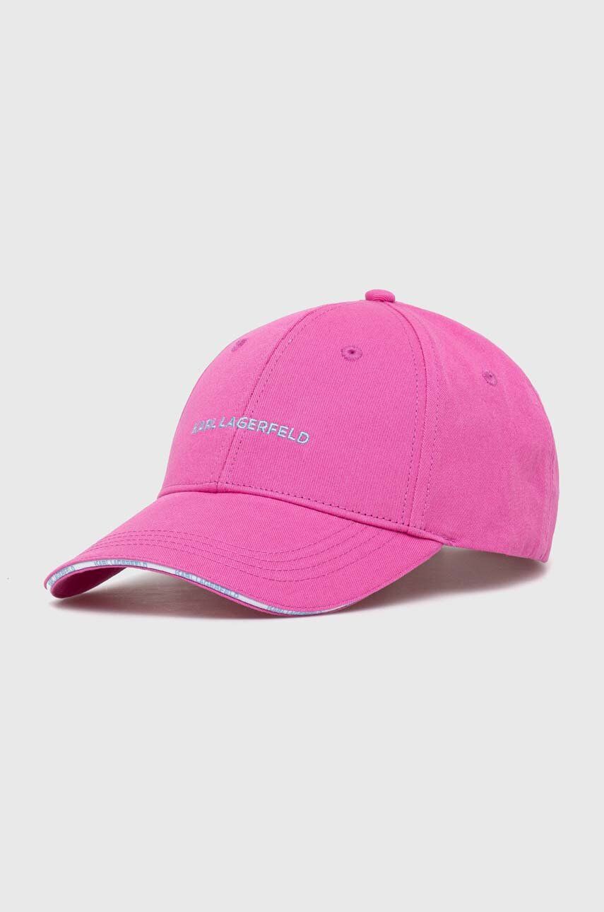 E-shop Bavlněná baseballová čepice Karl Lagerfeld růžová barva, s aplikací