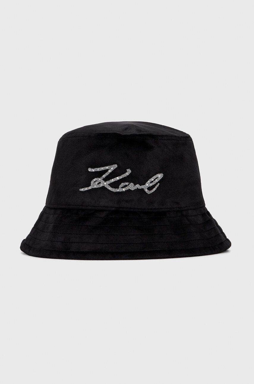 Velurový klobouk Karl Lagerfeld černá barva