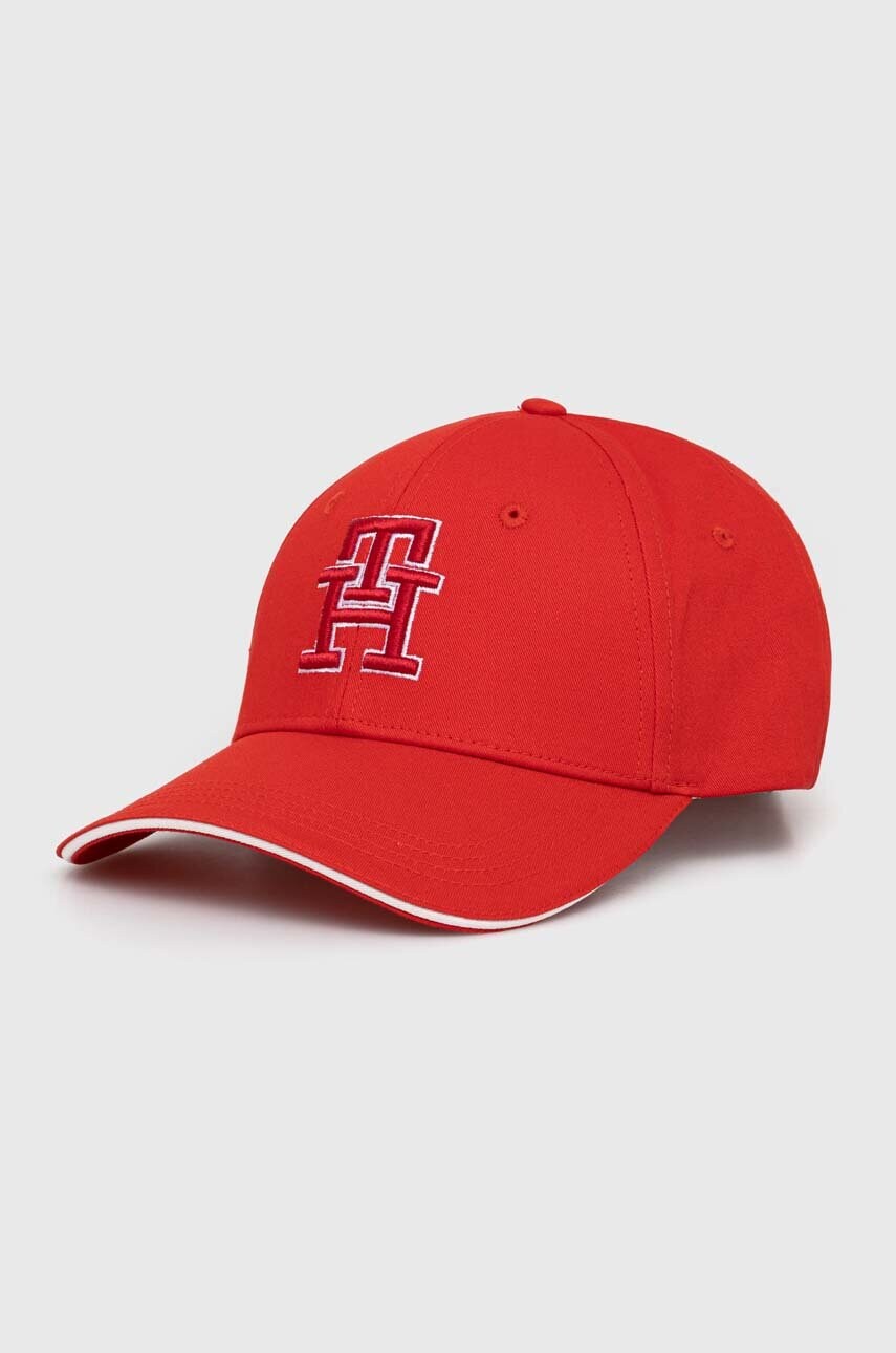 Levně Bavlněná baseballová čepice Tommy Hilfiger červená barva, s aplikací, AW0AW16177