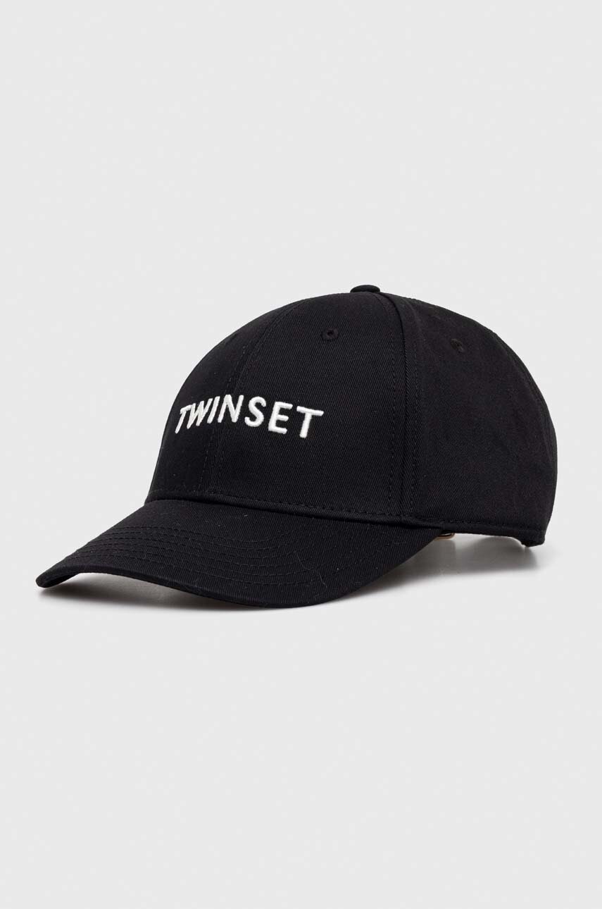 

Памучна шапка с козирка Twinset в черно с апликация, Черен