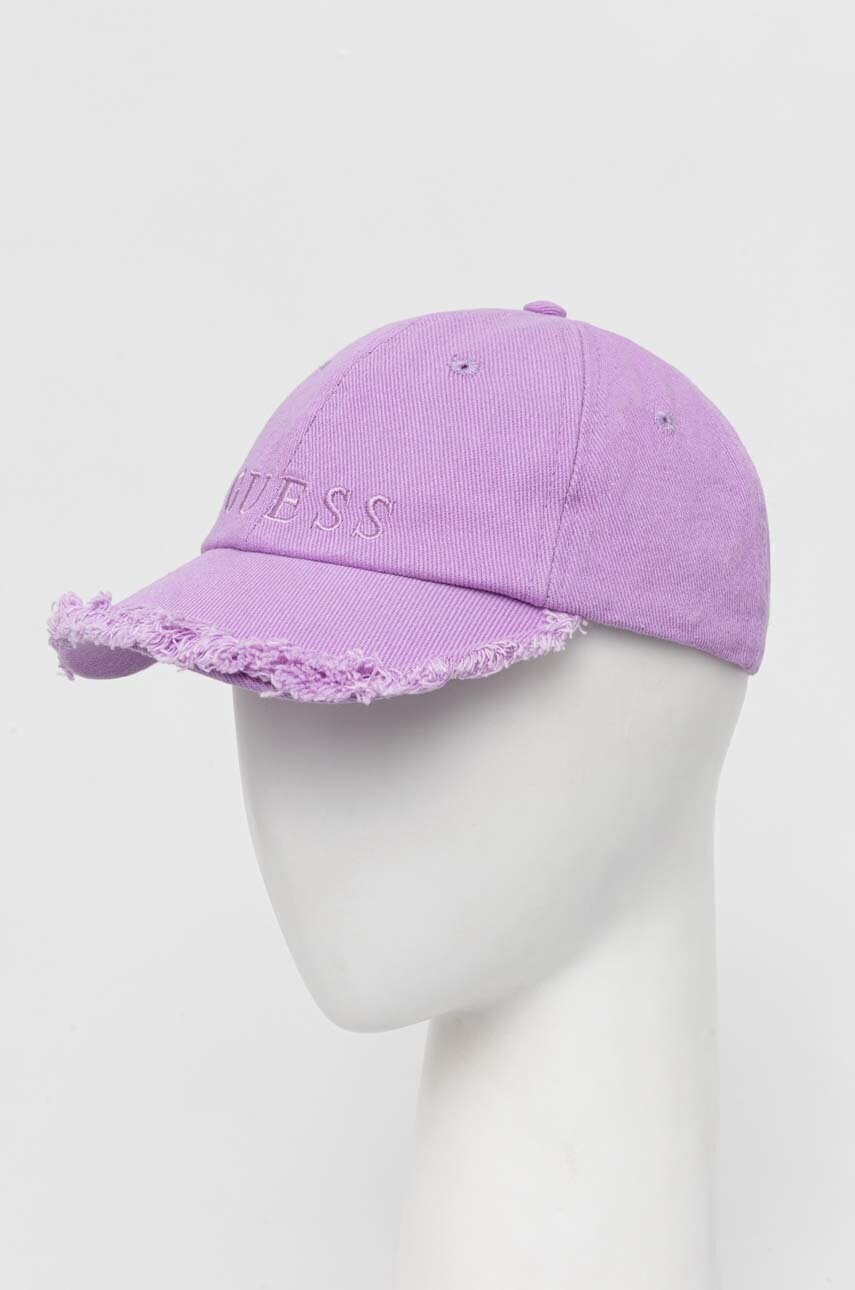 Levně Bavlněná baseballová čepice Guess fialová barva, s aplikací, AW9493 COT01