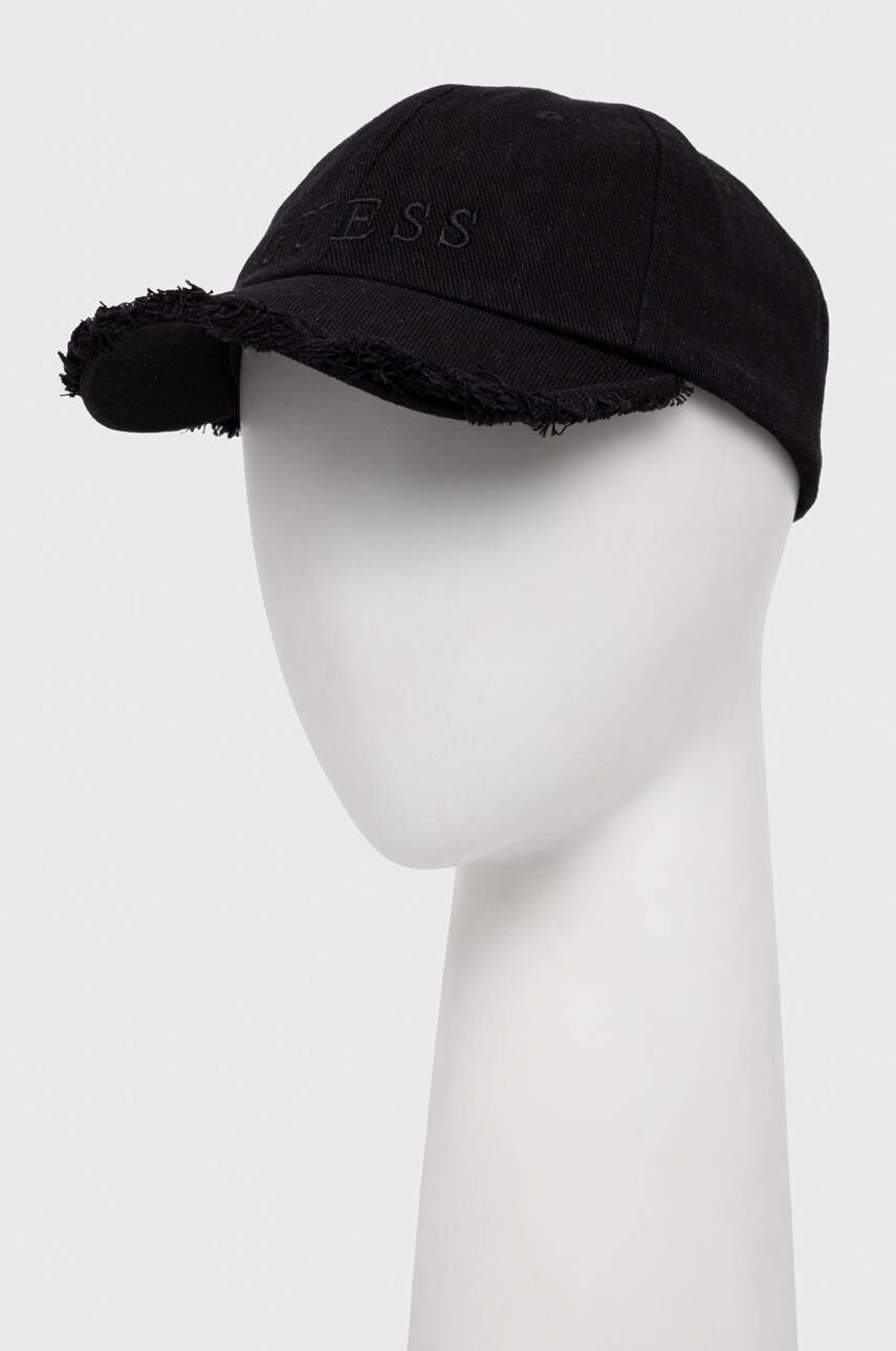 

Памучна шапка с козирка Guess в черно с апликация AW9493 COT01, Черен