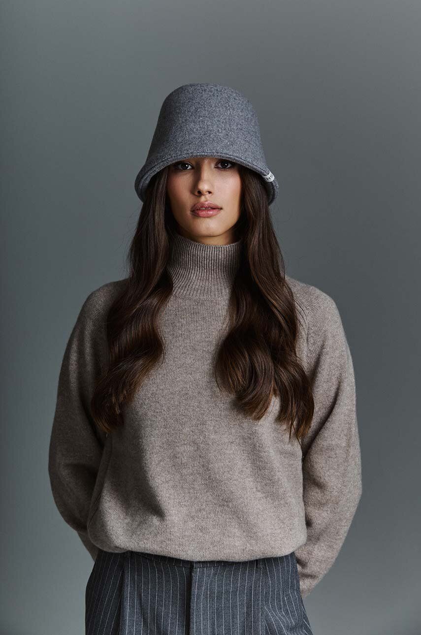 LE SH KA headwear pălărie de cașmir Grey Bucket culoarea gri, de lana