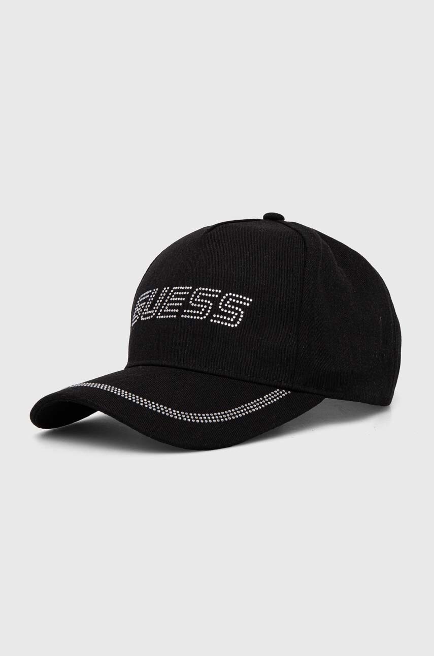 

Памучна шапка с козирка Guess RHINESTONES в черно с апликация V4GZ00 WFKN0, Черен