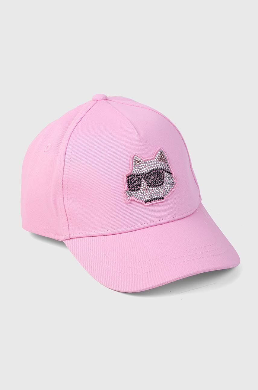 Karl Lagerfeld șapcă din bumbac pentru copii culoarea roz, cu imprimeu