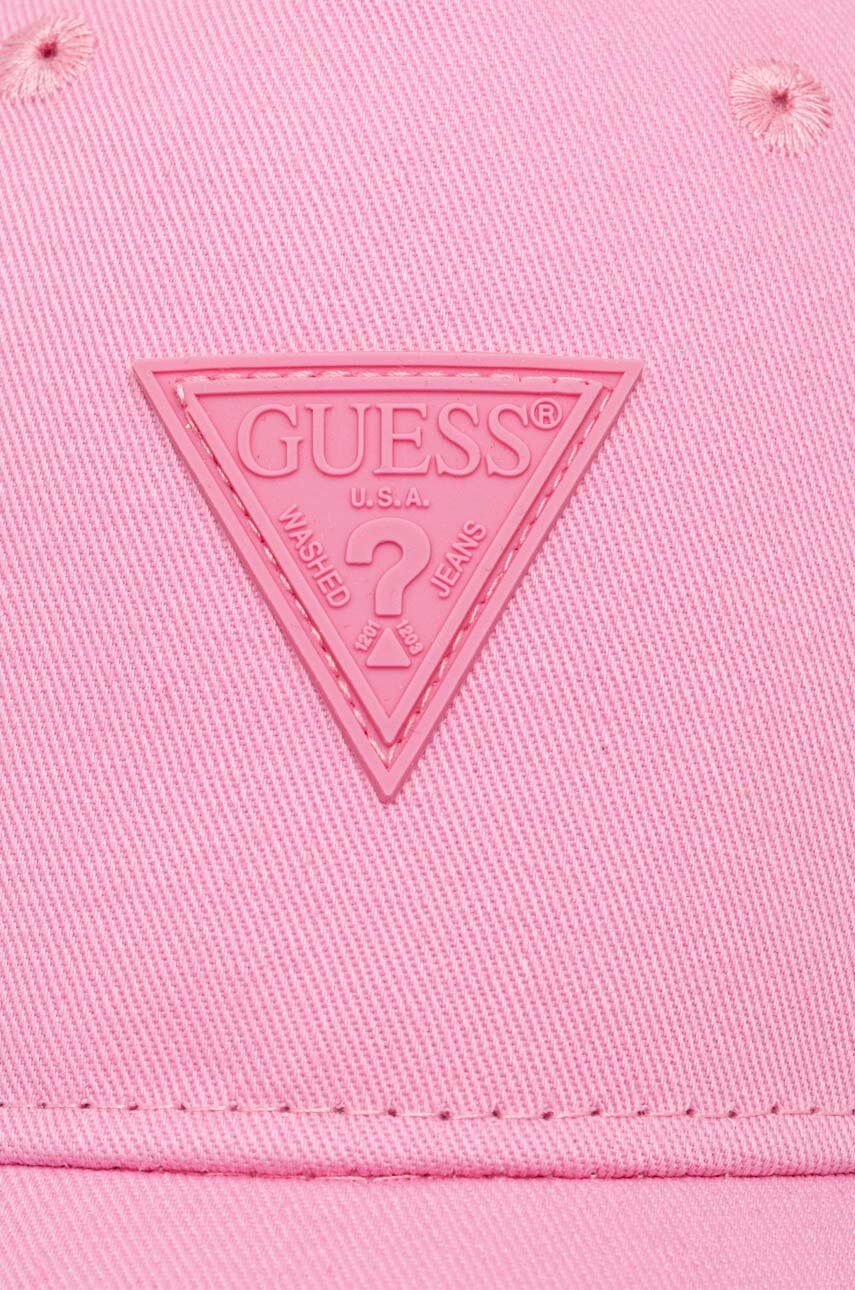 Дитяча бавовняна кепка Guess колір рожевий з аплікацією