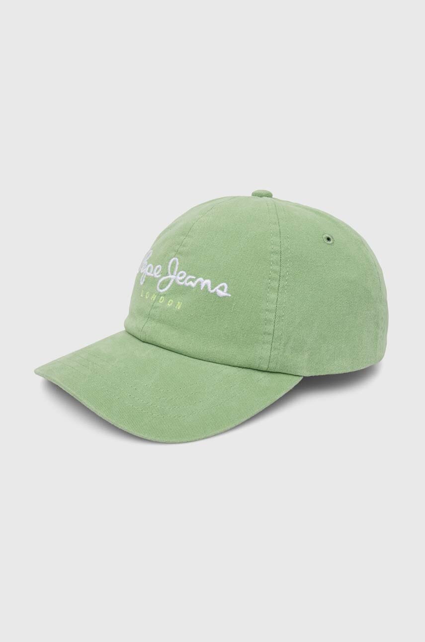 

Детска памучна шапка с козирка Pepe Jeans ONI в зелено с апликация, Зелен