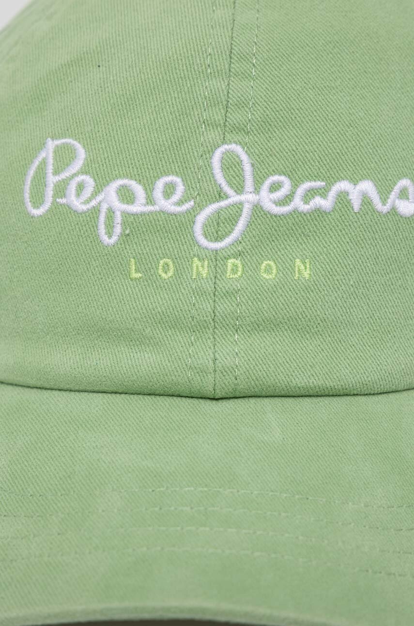 Детская хлопковая кепка Pepe Jeans ONI цвет зелёный с аппликацией