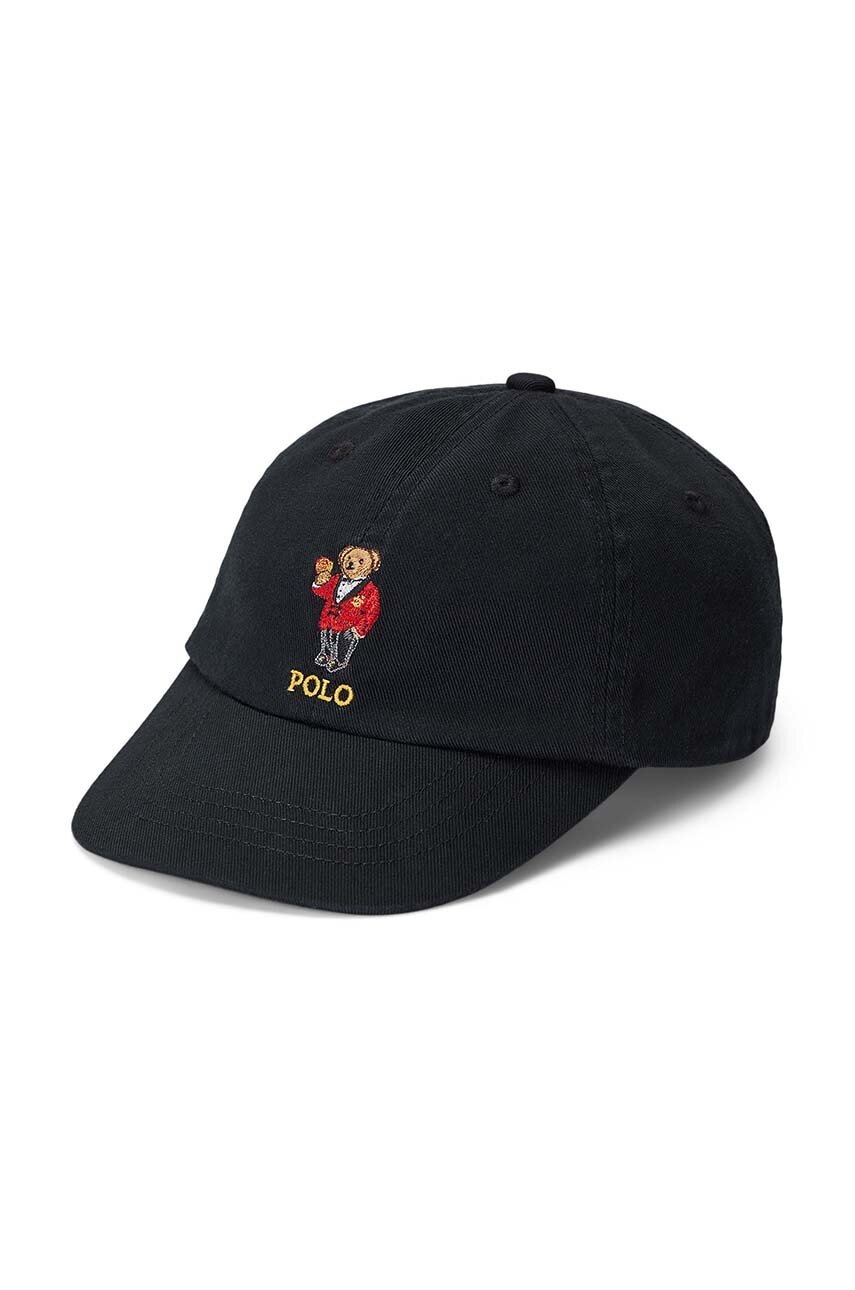 

Детская хлопковая кепка Polo Ralph Lauren цвет чёрный с аппликацией