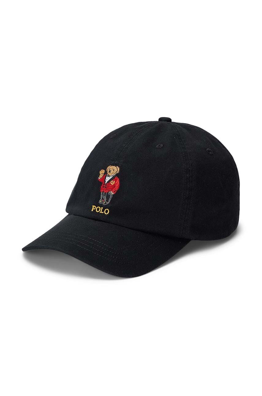 

Дитяча бавовняна кепка Polo Ralph Lauren колір чорний з аплікацією