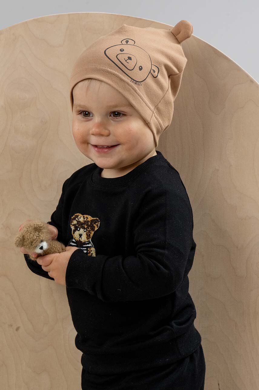 Dětská čepice Jamiks HEMANT hnědá barva, z tenké pleteniny