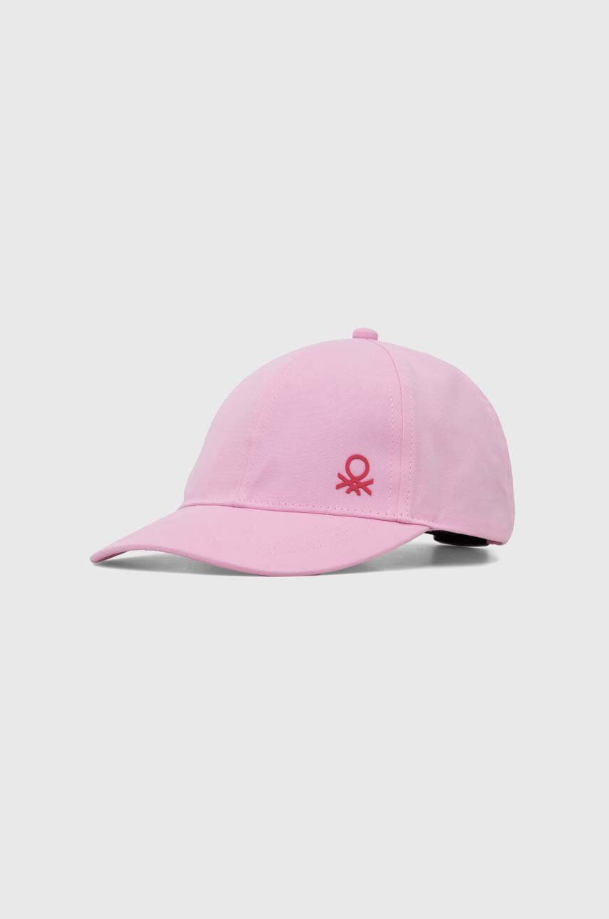 United Colors of Benetton șapcă din bumbac pentru copii culoarea roz, neted