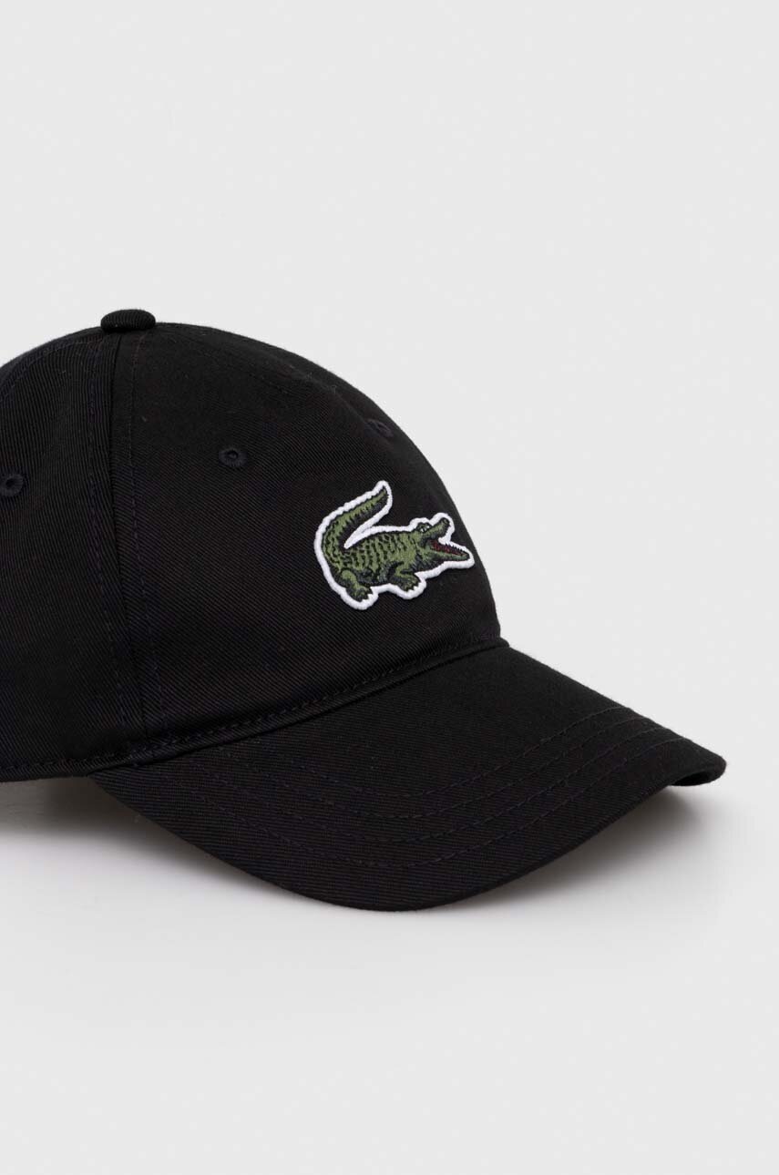 Дитяча бавовняна кепка Lacoste колір чорний з аплікацією