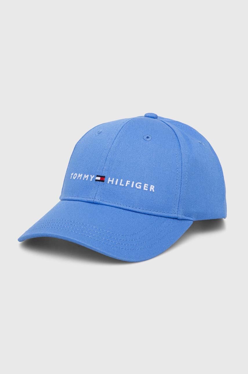 

Детска памучна шапка с козирка Tommy Hilfiger в синьо с апликация, Син