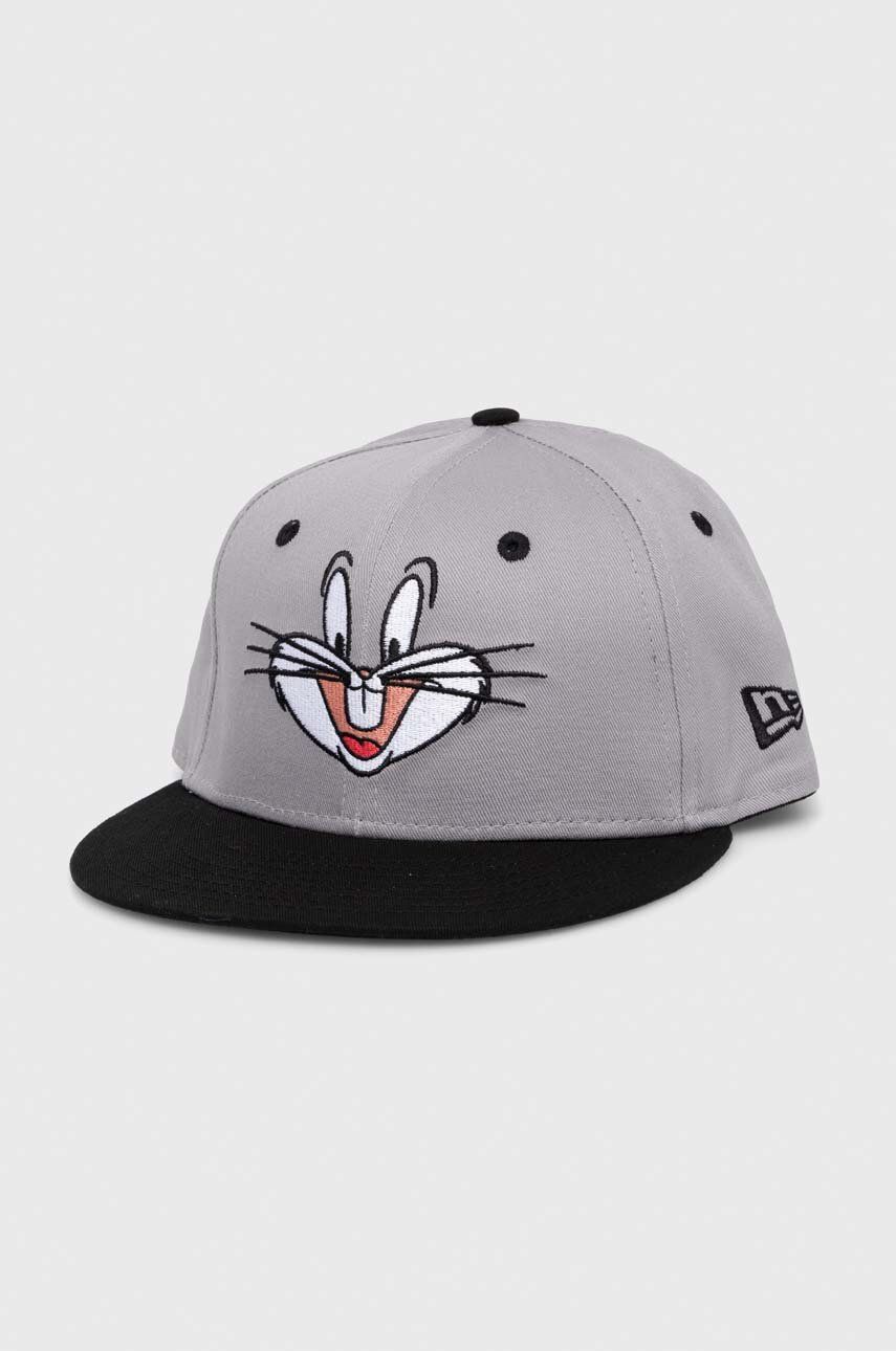 New Era șapcă din bumbac pentru copii BUGS BUNNY x Looney Tunes culoarea gri, cu imprimeu