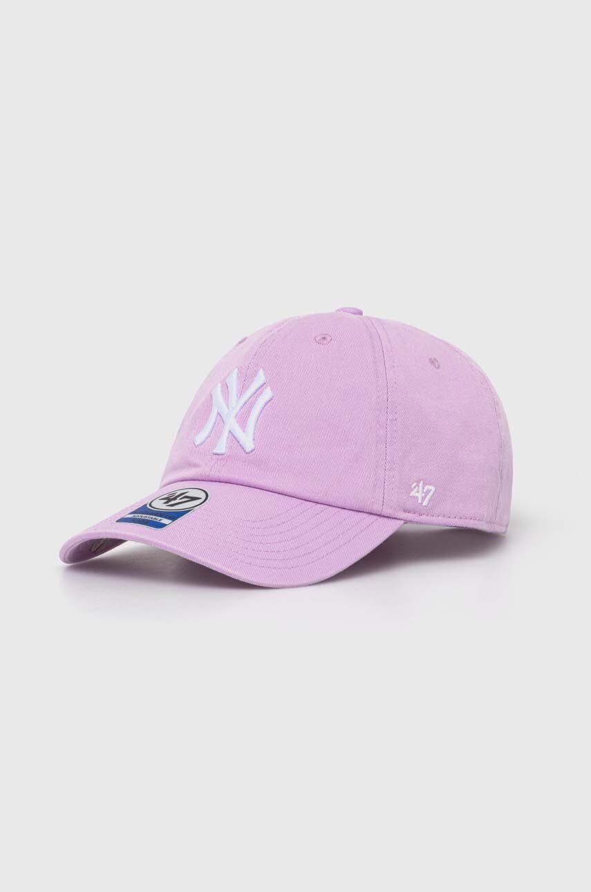 

Детска памучна шапка с козирка 47 brand MLB New York Yankees CLEAN UP в лилаво с апликация BNLRGW17GWS, Виолетов