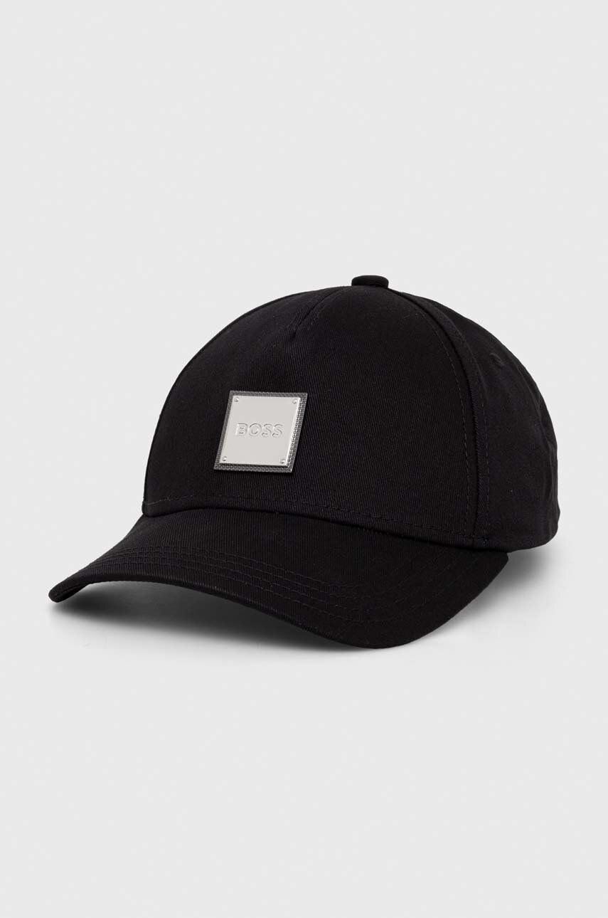 

Памучна шапка с козирка BOSS в черно с апликация 50513923, Черен