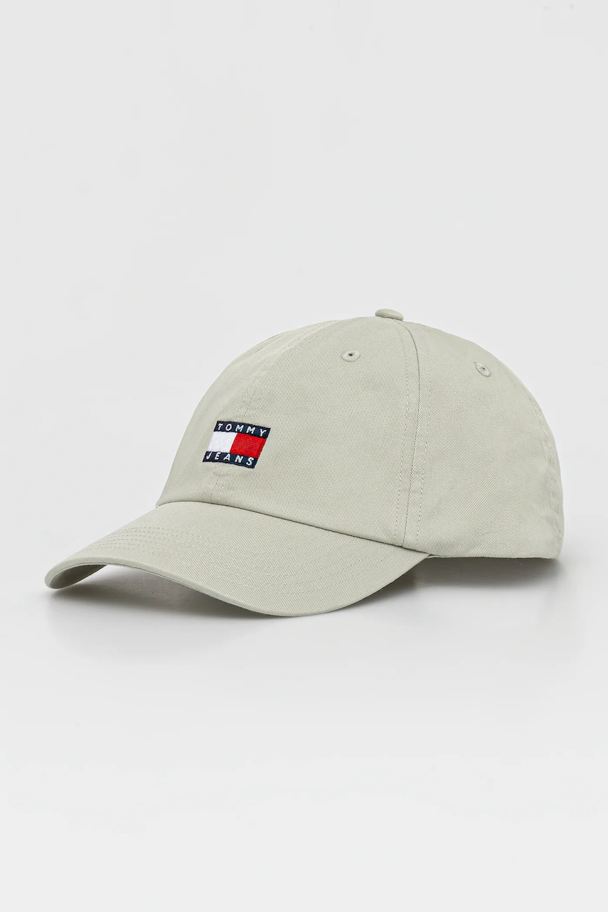 Tommy Jeans șapcă de baseball din bumbac culoarea verde, cu imprimeu