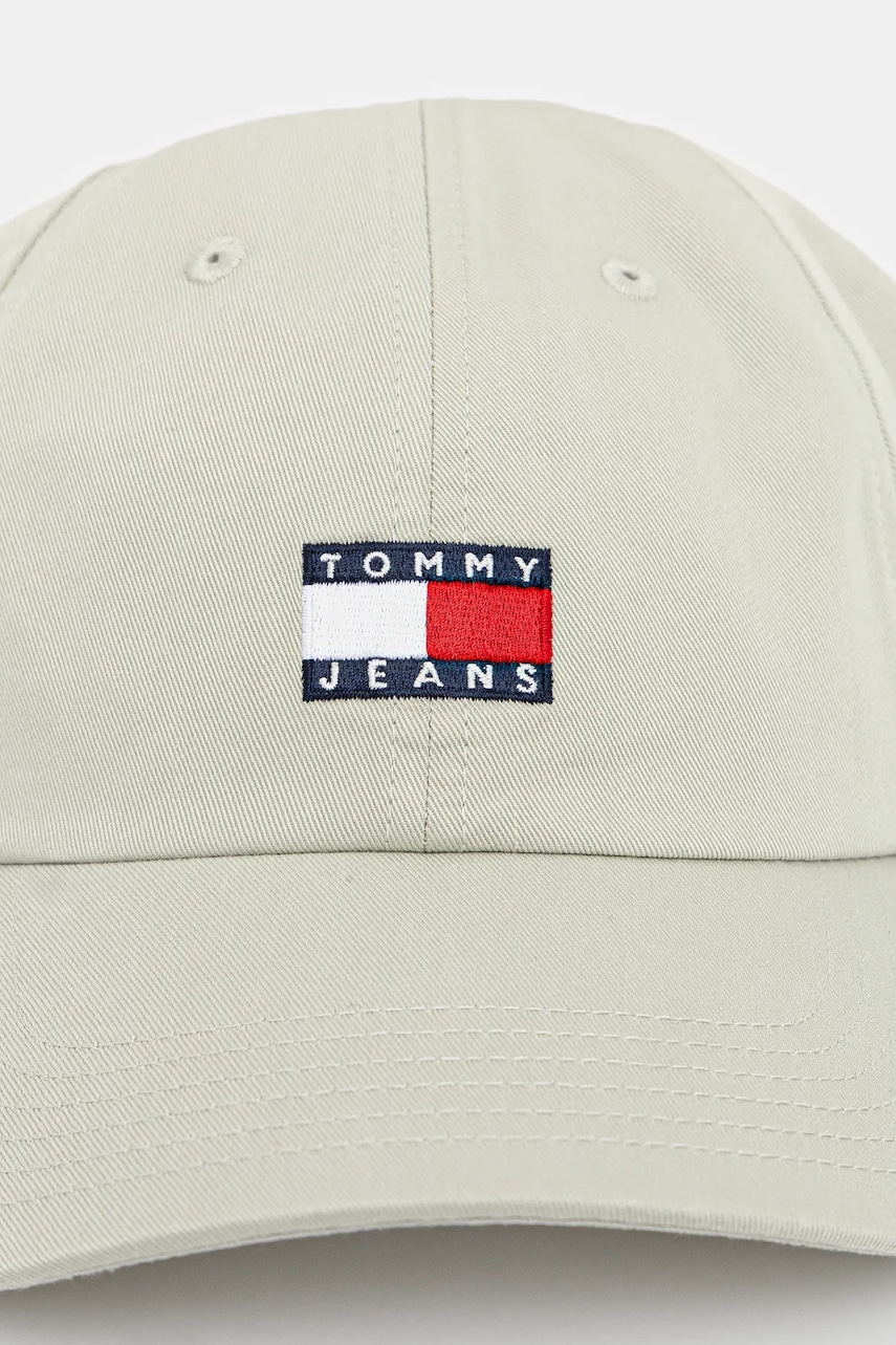 Хлопковая кепка Tommy Jeans цвет зелёный с аппликацией Хлопковая кепка Tommy Jeans цвет зелёный с аппликацией