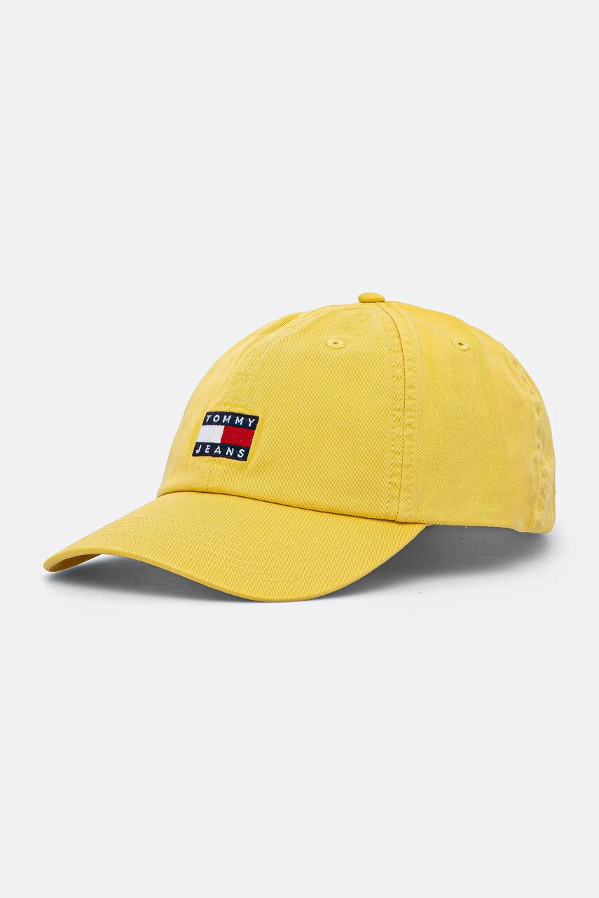Tommy Jeans șapcă de baseball din bumbac culoarea galben, cu imprimeu