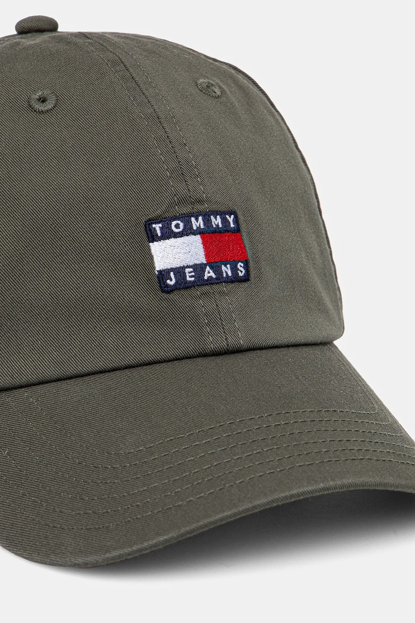 Хлопковая кепка Tommy Jeans цвет зелёный с аппликацией Хлопковая кепка Tommy Jeans цвет зелёный с аппликацией