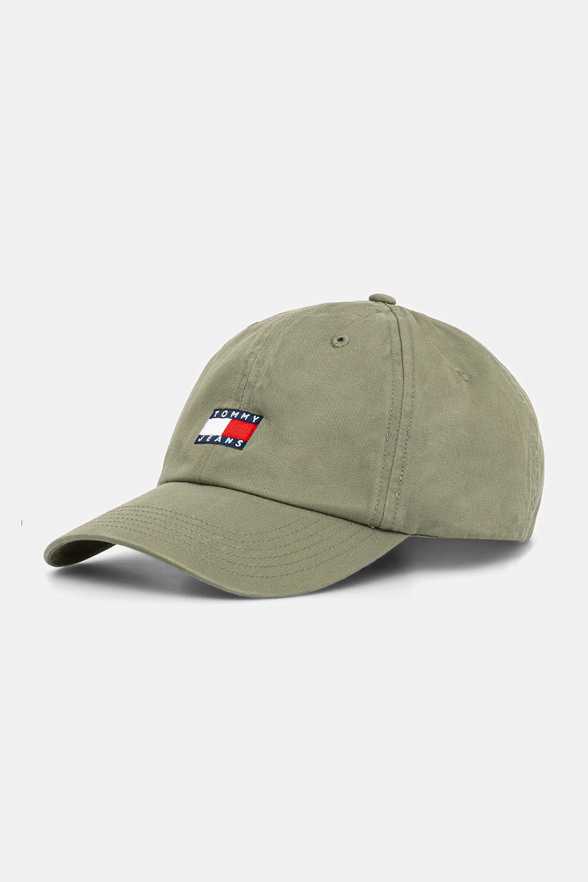 Tommy Jeans șapcă de baseball din bumbac culoarea verde, cu imprimeu