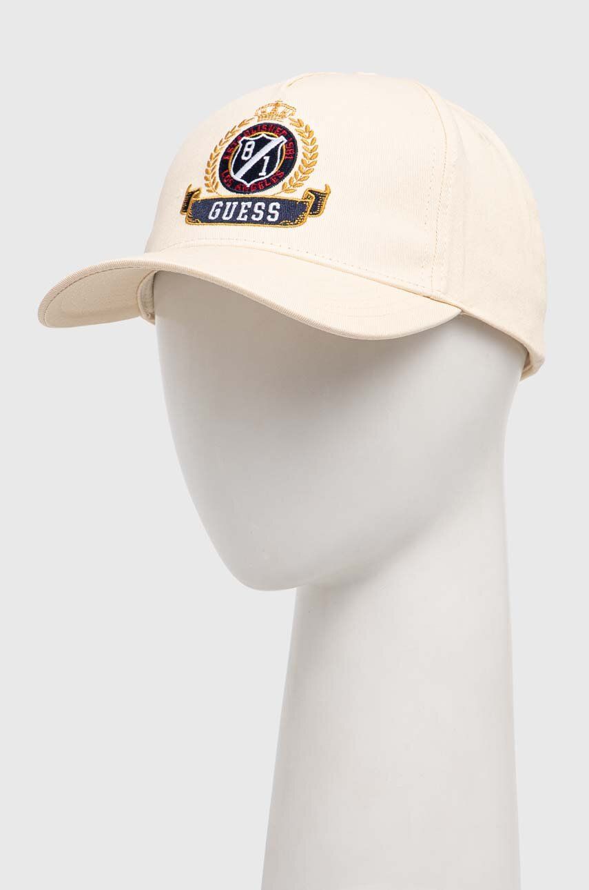 Levně Bavlněná baseballová čepice Guess béžová barva, s aplikací, M4RZ09 WF8V0