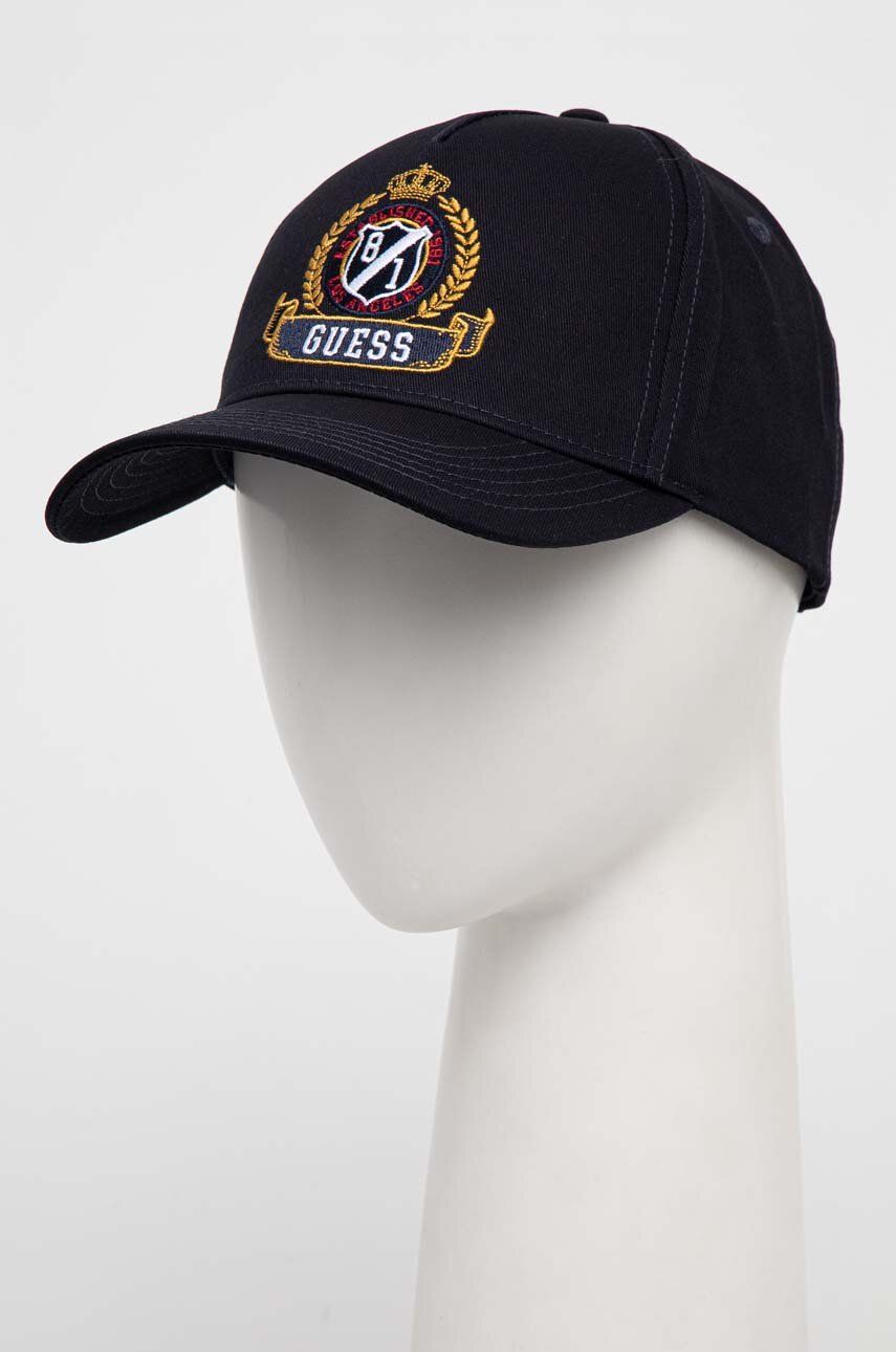 Levně Bavlněná baseballová čepice Guess tmavomodrá barva, s aplikací, M4RZ09 WF8V0