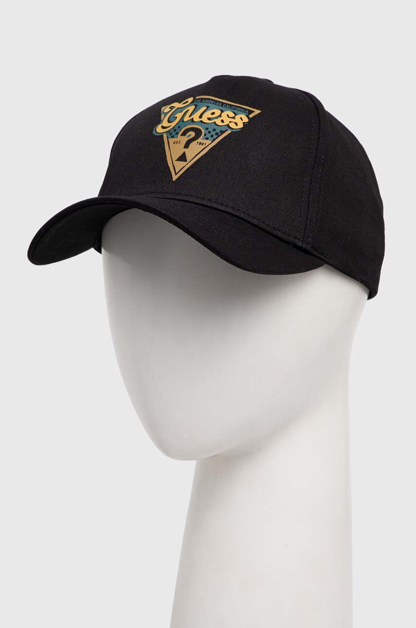 Levně Bavlněná baseballová čepice Guess černá barva, s potiskem, M4RZ22 WF8V0