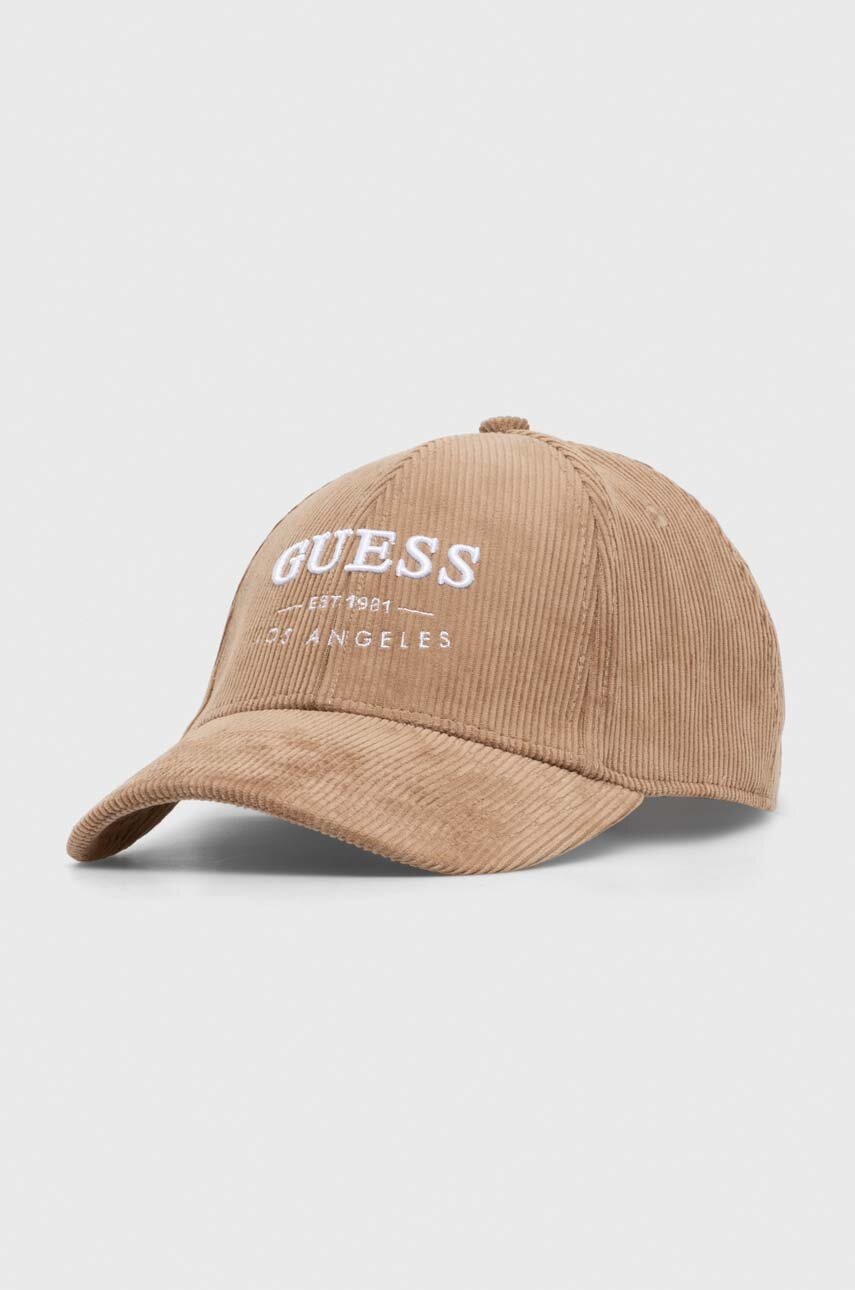 

Памучна шапка с козирка Guess в бежово с апликация AM9361 POL01, Бежов