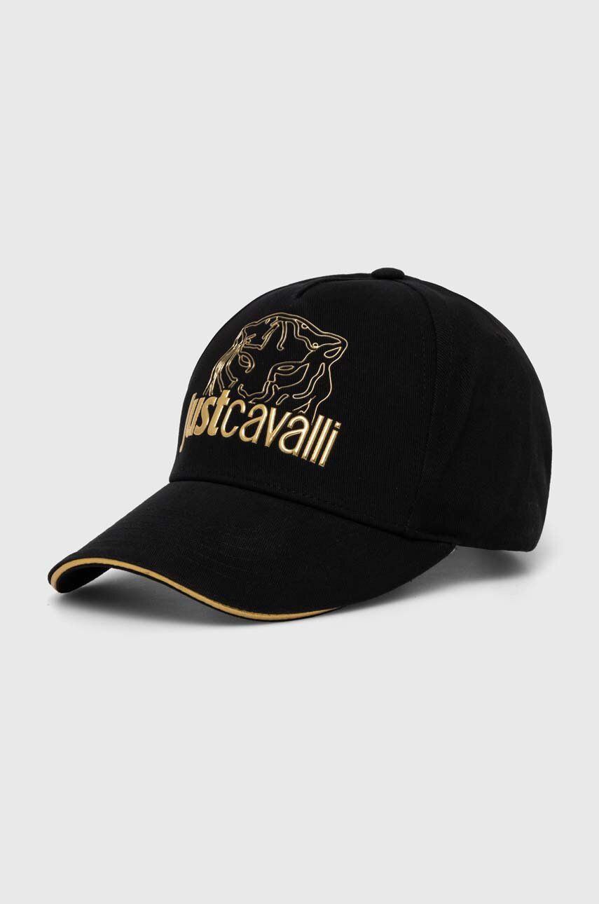 Levně Bavlněná baseballová čepice Just Cavalli černá barva, s aplikací, 76QAZK50 ZG225