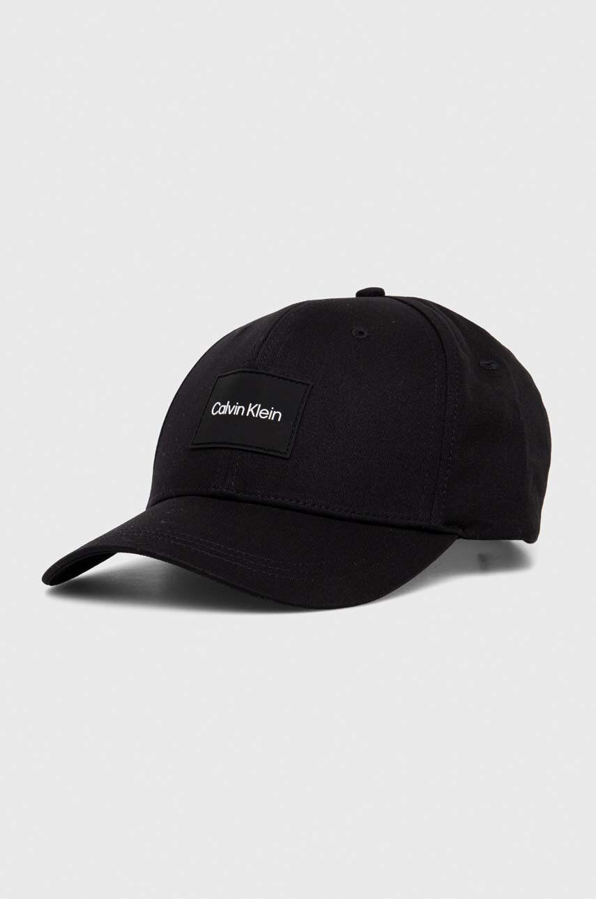 Bavlněná baseballová čepice Calvin Klein černá barva, s aplikací, KM0KM00983