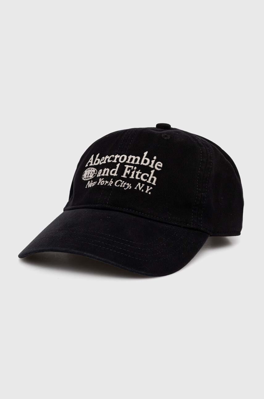 

Памучна шапка с козирка Abercrombie & Fitch в черно с десен, Черен