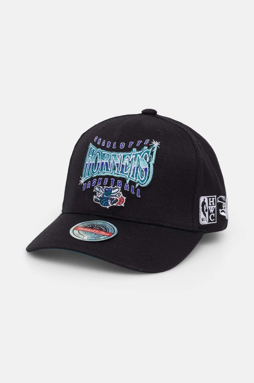 Mitchell&Ness șapcă din amestec de lână Charlotte Hornets culoarea negru, cu imprimeu, HHSSINTL1434-CHOBLCK