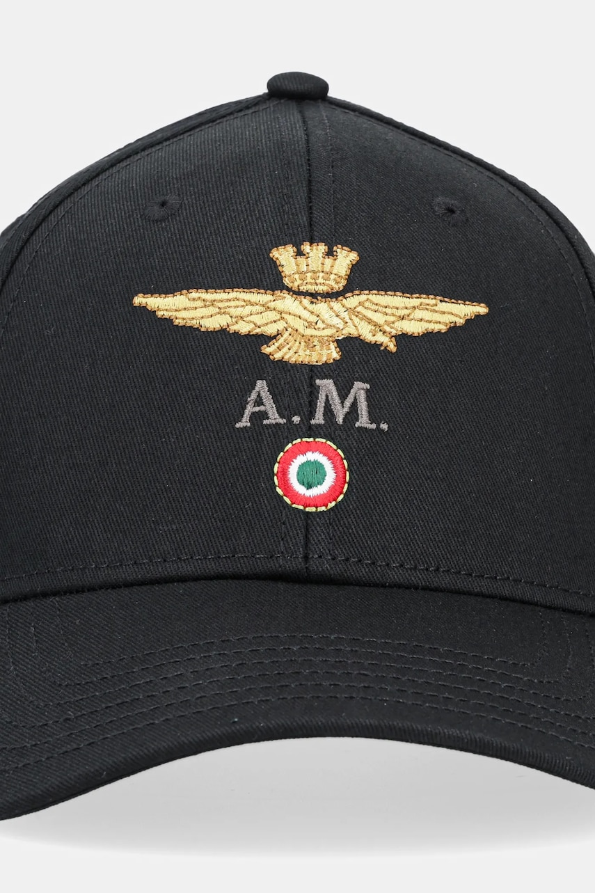 Хлопковая кепка Aeronautica Militare цвет чёрный с аппликацией HA1100CT2848 Хлопковая кепка Aeronautica Militare цвет чёрный с аппликацией HA1100CT2848