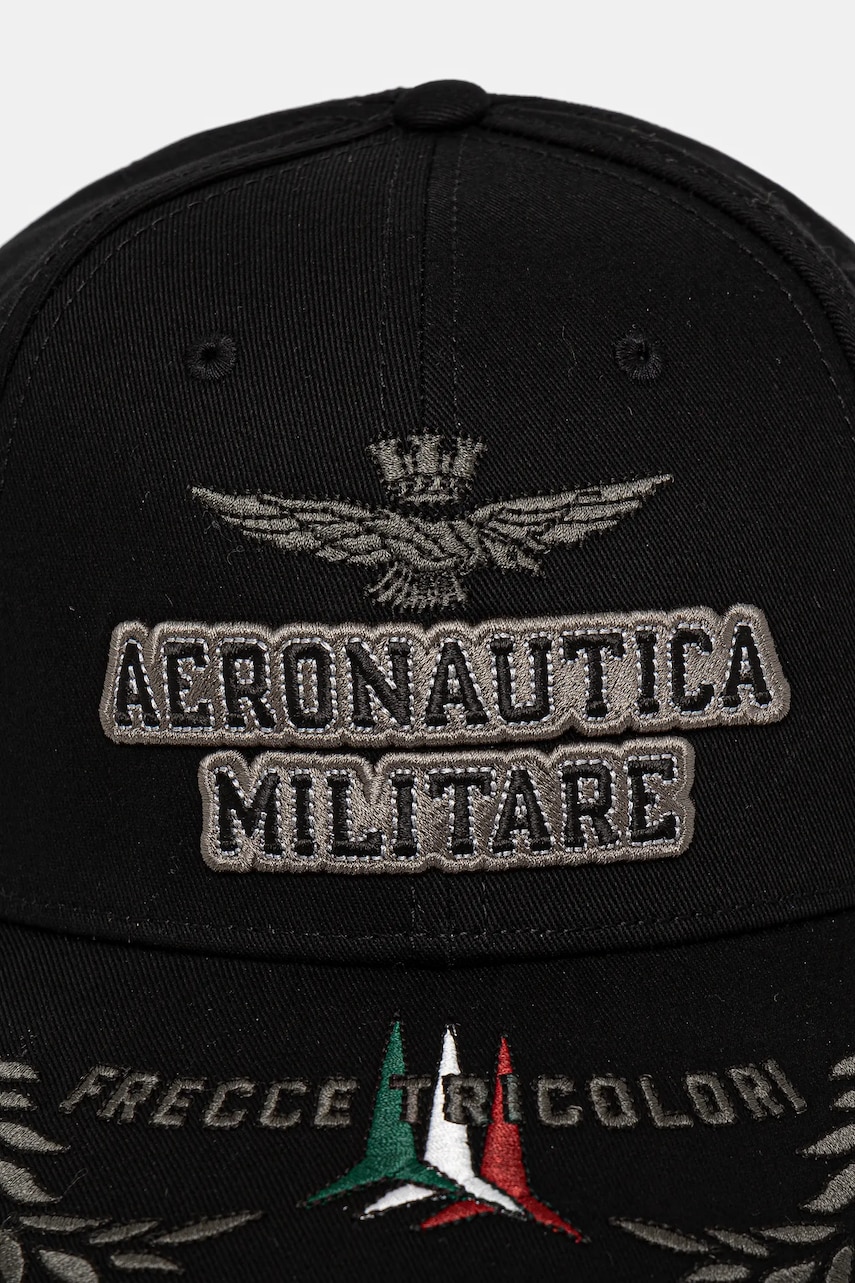 Хлопковая кепка Aeronautica Militare цвет чёрный с аппликацией Хлопковая кепка Aeronautica Militare цвет чёрный с аппликацией