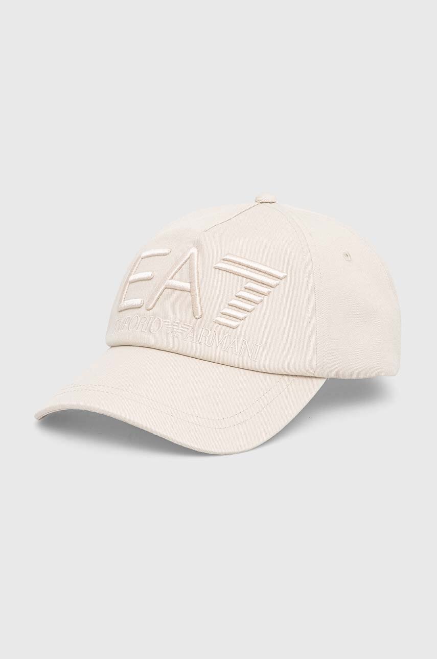 EA7 Emporio Armani șapcă de baseball din bumbac culoarea bej, cu imprimeu