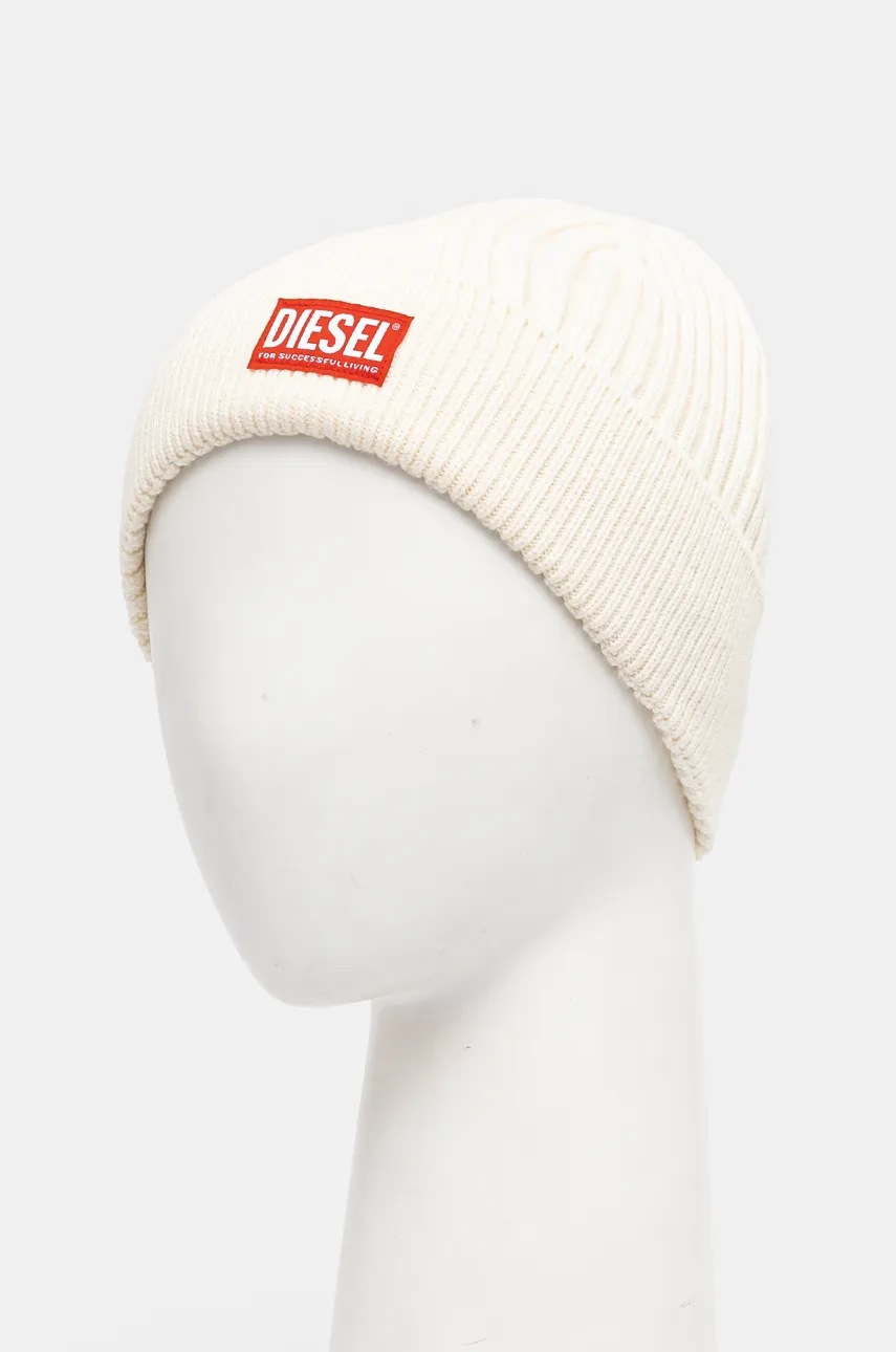 Μάλλινο σκουφί Diesel χρώμα: μπεζ φωτογραφία