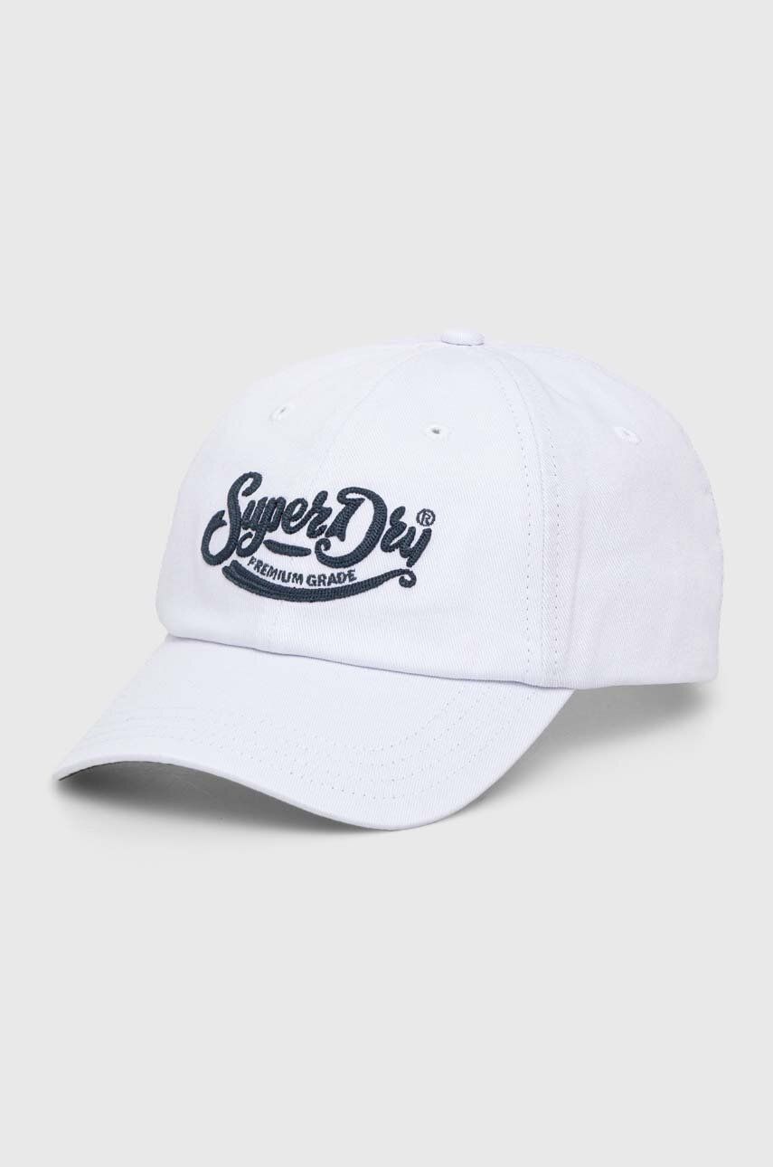 Superdry șapcă de baseball din bumbac culoarea alb, cu imprimeu