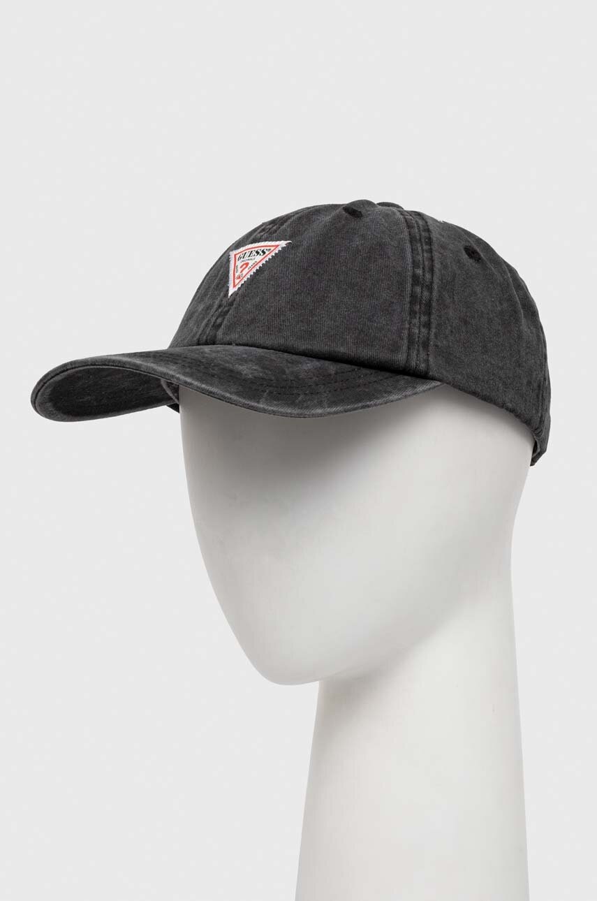 

Памучна шапка с козирка Guess Originals в сиво с апликация, Сив