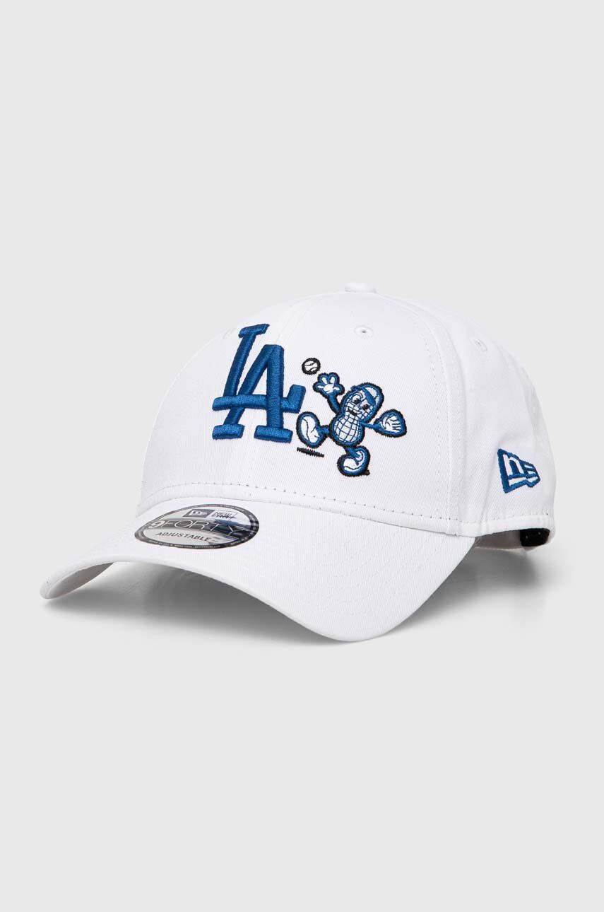 New Era șapcă de baseball din bumbac culoarea alb, cu imprimeu, LOS ANGELES DODGERS