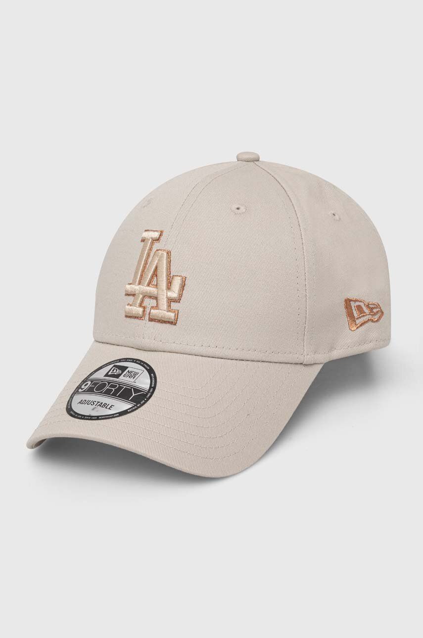 New Era șapcă de baseball din bumbac culoarea bej, cu imprimeu, LOS ANGELES DODGERS